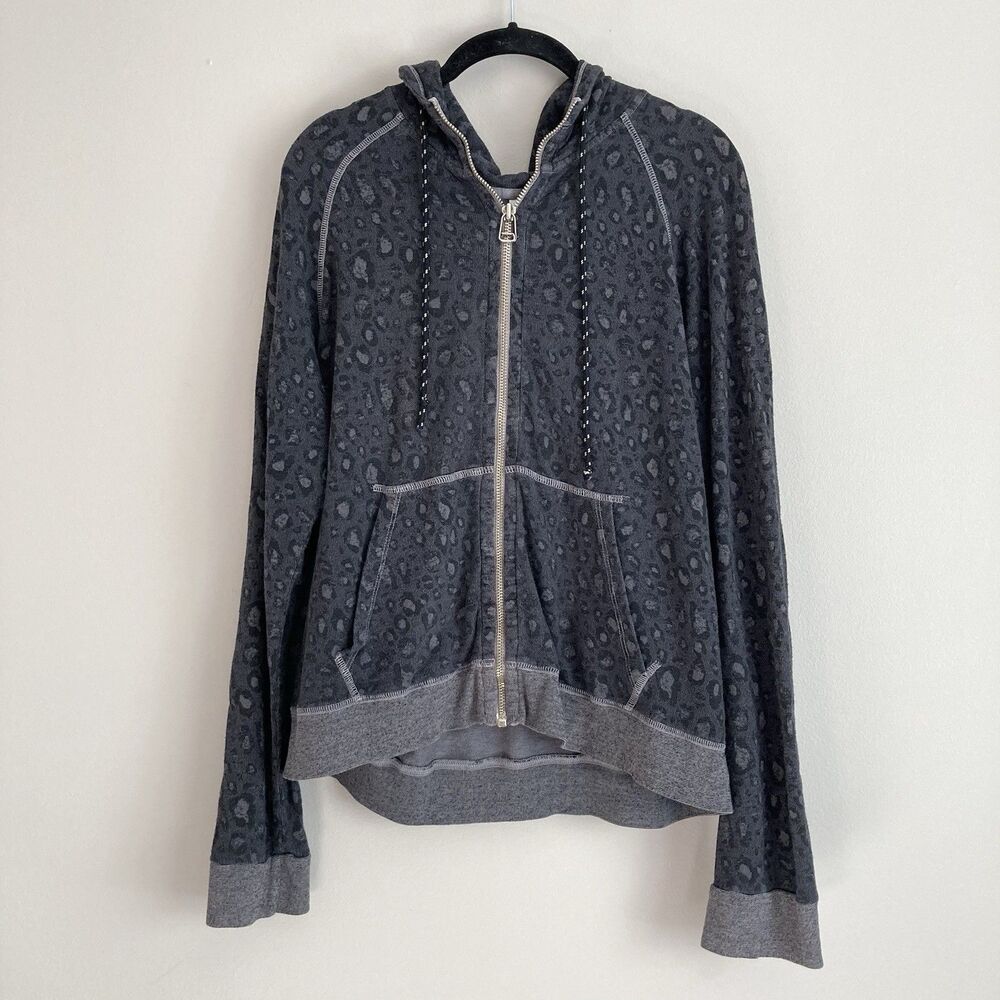 SUNDRY Womens Gray Animal Print Hooded Sweatshirt Size 3 Large Soft Cozy Leisure